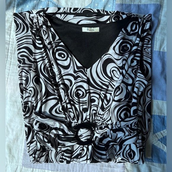 Précis Black White Swirl Print Midi Dress Maximalist V-Neck Retro Y2K Size 8 - Picture 6 of 9